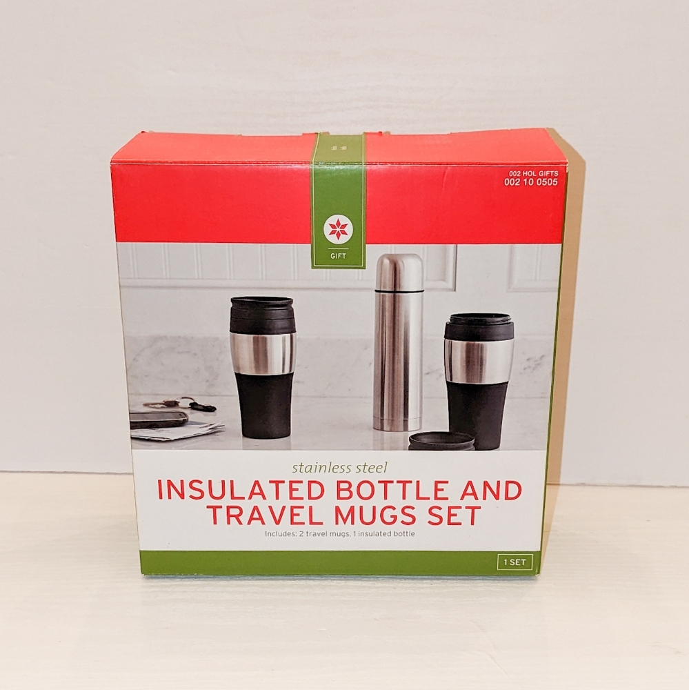 Insulated Bottle and Travel Mugs Set - Stainless Steel